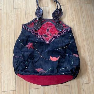 Women Handmade Fabric Leather Boho Extra Large Bag Free People Anthropologie